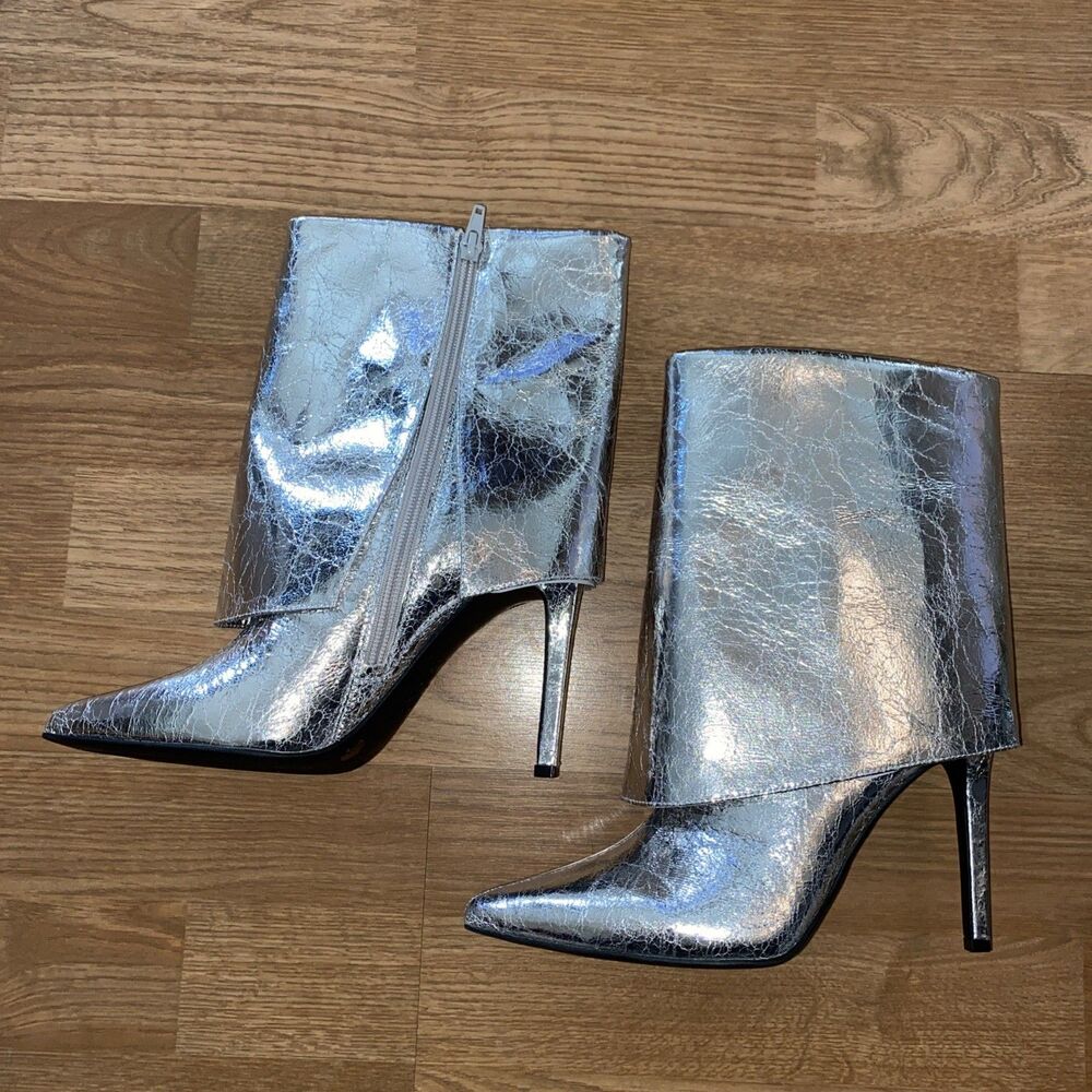 I.N.C. Women's Sabeel Stiletto Heel Cuff Mid Calf Boots Silver Size 7.5M NIB - Picture 6 of 10